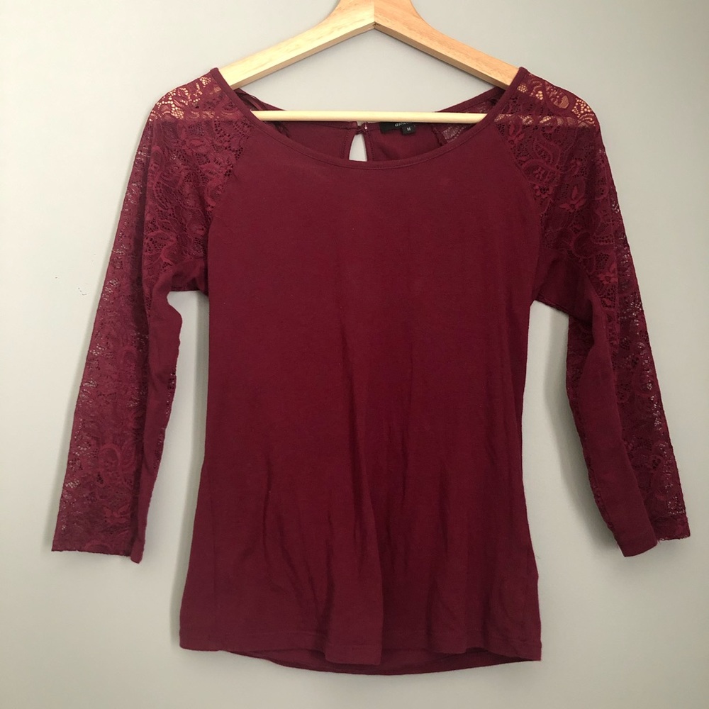 Maroon Lace Long Sleeve Top